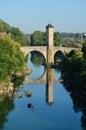 Famous medieval bridge in the old French town Orthez Royalty Free Stock Photo