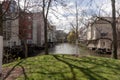 River Gera in the city of Erfurt with historic houses on the side. Thuringia. Germany