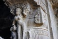 River Goddess sculpture - Exterior of the Rameshwara cave, cave 21, Ellora, Maharashtra, India, Asia