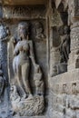 River Goddess sculpture - Exterior of the Rameshwara cave, cave 21, Ellora, Maharashtra, India, Asia