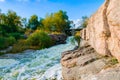 The river Gorny Tikic flows among the rocks and canyon, in a warm sunny autumn afternoon, Ukraine Royalty Free Stock Photo