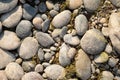 River gravel in the sun during the day on top view