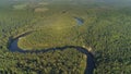 River and Green Forest nature near summer Cesis city in Latvia, Gauya, 4K drone flight landscape from above