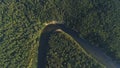 River and Green Forest nature near summer Cesis city in Latvia, Gauya, 4K drone flight landscape from above