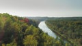 River and Green Forest nature near summer Cesis city in Latvia, Gauya, 4K drone flight landscape from above