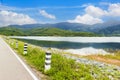 River and Green grass with blue sky at Klong Haeng Reservoir Krabi