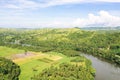 River and green hills. Beautiful natural scenery of river in southeast Asia. The nature of the Philippines, Samar Royalty Free Stock Photo