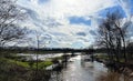 River has overflowed its banks. River Kleine Nete in Herentals, Belgium. Flood area. Royalty Free Stock Photo
