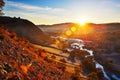 The river and hill sunrise Royalty Free Stock Photo