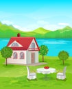 River House with mountain views. Royalty Free Stock Photo