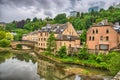 River with houses and bridges in Luxembourg in Benelux, HDR Royalty Free Stock Photo