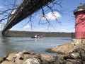 River Hudson and Little Red Lighthouse, NYC. Royalty Free Stock Photo