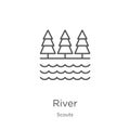 river icon vector from scouts collection. Thin line river outline icon vector illustration. Outline, thin line river icon for