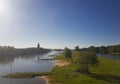 River ijssel and the skyline of Deventer in the Netherlands Royalty Free Stock Photo