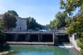 River Isar in Munich. View on the pedestrian bridge