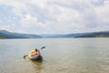 River kayaker man , kayaking on Danube river