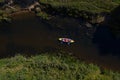 River kayaking aerial photo in summertime.