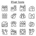 River , Lake , Canal icon set in thin line style