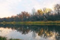River or lake in early autumn in forest Royalty Free Stock Photo