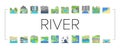 River And Lake Nature Landscape Icons Set Vector