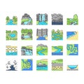 River And Lake Nature Landscape Icons Set Vector