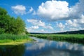 River, land with trees and cloudy sky Royalty Free Stock Photo