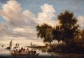 River landscape with a ferry, painting by Salomon van Ruysdael