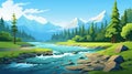 River landscape illustration in cartoon stile. AI generated