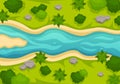 River Landscape Illustration with View Mountains, Green Fields, Trees and Forest Surrounding the Rivers in Flat Cartoon Hand Drawn