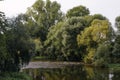 River landscape with sand bank appearing on the shore at low water levles. Small river in the forest. Quiet river in the Royalty Free Stock Photo