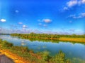 River landscape. River Sava. Brod, Bosnia and Herzegovina. Royalty Free Stock Photo