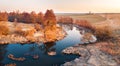 River landscape in sunlight from above