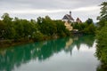 River Lech in Fussen and the Historic Franciscan Monastery Royalty Free Stock Photo