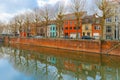 River Leie and colored houses in Ghent, Belgium