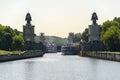 River lock on the Moscow Canal. Water facilities for navigation ships