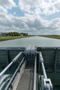 River locks and weir to regulate water flow in canal system