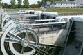 River locks and weir to regulate water flow in canal system Royalty Free Stock Photo