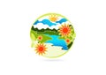 River logo, flower leaf symbol, nature mountain icon, landscape concept design Royalty Free Stock Photo