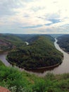 River loop Saarschleife of river Saar. View from viewing point Cloef in Orscholz