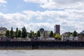 Cityscape of Dutch historic town Nijmegen countenance seen from the water