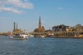 River Main, tour boat, and Church of Three Kings in Frankfurt