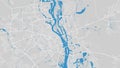 River map vector illustration. Dnieper river map, Kyiv city, Ukraine. Watercourse, water flow, blue on grey background road map