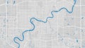 River map vector illustration. North Saskatchewan river map, Edmonton city, Canada. Watercourse, water flow, blue on grey