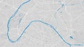 River map vector illustration. Seine river map, Paris city, France. Watercourse, water flow, blue on grey background road map