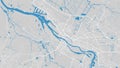 River map vector illustration. Weser river map, Bremen city, Germany. Watercourse, water flow, blue on grey background road map