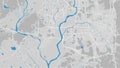 River map vector illustration. Yeongsan river map, Gwangju city, South Korea. Watercourse, water flow, blue on grey background