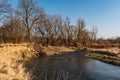 River meander with trees around during early springtime day - Odra river in CHKO Poodri in Czech republic Royalty Free Stock Photo