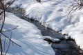 River meandering through snow on a sunny day Royalty Free Stock Photo