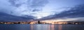 River Mersey and Birkenhead by night - panoramic view from Keel Wharf waterfront in Liverpool, UK Royalty Free Stock Photo