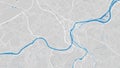 River Meuse map, Liege city, Belgium. Watercourse, water flow, blue on grey background road map. Vector illustration